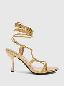 CUCCOO SZL Giày nữ cổ điển đơn giản, thời trang, gợi cảm, sandal cao gót mũi nhọn, thiết kế quai chéo, thích hợp cho tiệc tùng, du lịch, ngày Valentine, hẹn hò, trang phục gợi cảm. - Vàng - Xem 2