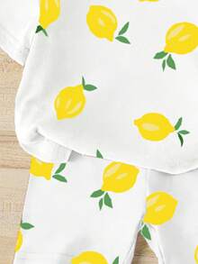 女童（小号）T恤套装，夏日柠檬印花，活力百搭，充满夏日气息 - 彩色 - 查看 4