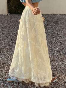 Chân váy nữ họa tiết hoa, kiểu dáng thường ngày. - trắng - Xem 6