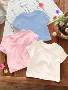 Bộ 3 áo thun ngắn tay cổ tròn in hình công chúa hoạt hình dễ thương, ngọt ngào, thanh lịch, màu trắng, hồng, xanh dương, họa tiết hoa và nơ, thích hợp mặc hàng ngày vào mùa xuân và hè, ở nhà, đi nghỉ mát, du lịch, thoải mái, trang phục mùa xuân và hè cho bé gái, phong cách trẻ trung, trang phục thường ngày, quần áo trẻ em in hình công chúa hoạt hình, mùa hè sành điệu, phong cách mới, thư giãn, thanh lịch, không khí mùa xuân. - Nhiều màu - Xem 2