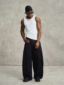 PAVTROS Quần dài nam màu đen dáng suông, phong cách đường phố, thích hợp cho việc đi làm. - màu đen - Xem 5