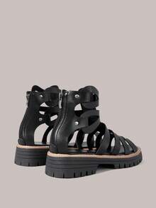 Styleloop Spring And Summer New Korean Version Roman Willow Nails Cool Boots Medium Help Flat Bottom Casual Breathable Sandals Women's Summer - Black - View 4