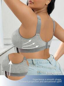 SHEIN Soutien-gorge sans armature pour femmes de grande taille, élégant, confortable et doux comme du coton, avec une décoration délicate en dentelle florale et en nœud, avec des bretelles larges et ajustables - Gris - Voir 2