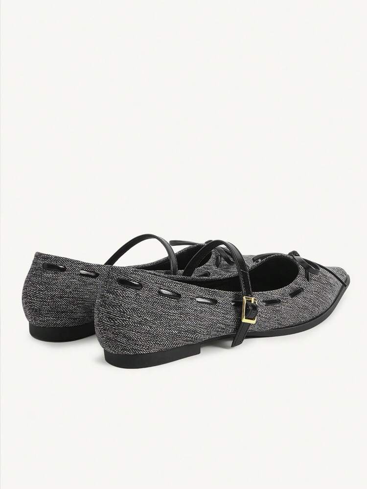 CUCCOO CHICEST Women Shoes New French Gray Bow Shoes Women Pointed Flat Commuting Shoes