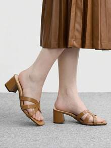 CUCCOO BIZCHIC Ladies Brown Crossstrap Design High Heel Sandals, Square Toe Comfort High Heel Sandals Commuter Style Sandals - Brown - View 3