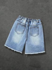 Young BoyBlue Denim Frayed Hem Shorts - Light Wash - View 2