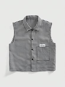 ROMWE MEN Street Life Áo vest nam tuổi teen kiểu dáng thường ngày, kẻ caro, cài cúc phía trước và có túi, thích hợp cho mùa hè. - Đen và trắng - Xem 1
