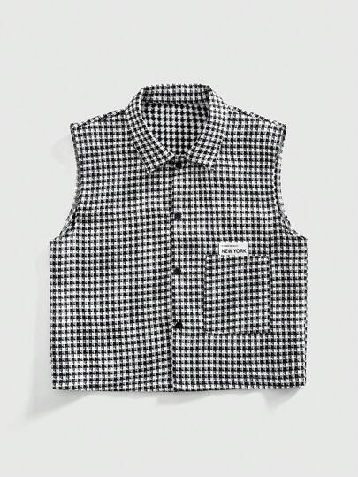 ROMWE MEN Street Life Áo vest nam tuổi teen kiểu dáng thường ngày, kẻ caro, cài cúc phía trước và có túi, thích hợp cho mùa hè.