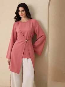 Camisa rosa con hebilla metálica asimétrica - Rosa - Ver 7