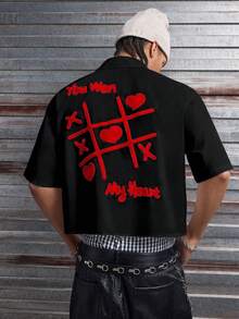 AXEPEAK Men's Contrast Color Print Short Sleeve Shirt - Black - View 3