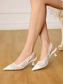 CUCCOO HITCHD Zapatos de tacón de aguja con correa transparente para mujer, sandalias de novia de estileto para boda - Blanco - Ver 5