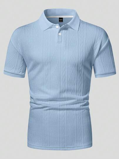 SHEINxLarissa&André Manfinity Homme Manfinity Herren Polo-Shirt mit strukturiertem Design, Herren gestricktes Polo-Shirt, Herren Hellblaues Polo-Shirt, Herren Babyblaues Hemd, Herren Polo-Shirt mit Struktur