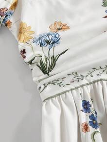 SHEIN Girlism Đầm midi dáng chữ A tay cánh hoa in hoa cho bé gái tuổi teen, màu trắng, thanh lịch và dễ thương, phù hợp cho tiệc tùng, đi chơi, thường ngày, đám cưới, lễ kỷ niệm và các dịp khác. - Nhiều màu - Xem 6