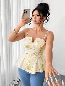Elenzga Áo hai dây cỡ lớn kiểu Trung Quốc mới, in họa tiết ánh kim, cổ chữ V sang trọng, không tay, thích hợp cho tiệc mùa hè, tiệc chiêu đãi, dáng ôm. - Màu be - Xem 8