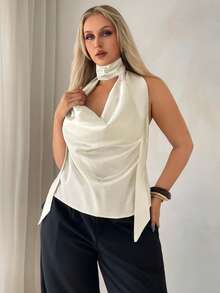 Auralis Top polyvalent et décontracté pour port quotidien, couleur unie, style licou, tailles grandes - Nude - Voir 3