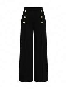 Ellevyn 大码优雅通勤蕾丝吊带上衣和裤子两件套，夏季 - 黑色 - 查看 8