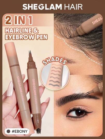 SHEGLAM HAIR 二合一豐盈補色筆 - 烏木色，髮際線補色棒，可填充髮際線，用作眼線筆，填充眉毛，畫下睫毛，多用途，防水、防汗、防油，24小時持久顯色，快速遮蓋髮根 生日 禮物 假期 粉紅色的 氛圍 化妝品 旅行 學校 節慶 玫瑰 展示 女孩 魅力 護髮 母親節 想要 時尚 銳舞派對 海灘 眉筆
