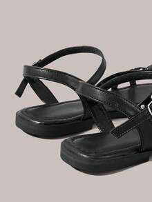 Styleloop Ladies, Buckles, Trim, Flat Sandals - Black - View 4