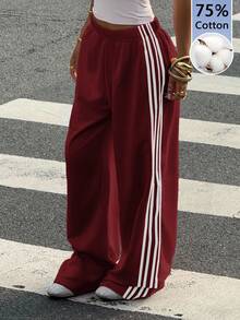 Muchica Pantalones de chándal de pierna ancha de punto de algodón color vino tinto para mujer - Burdeos - Ver 6