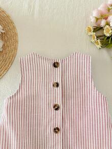 Babygirl Summer Vacation Casual Cute Striped Ruffle Hem Sleeveless Dress - Baby Pink - View 5