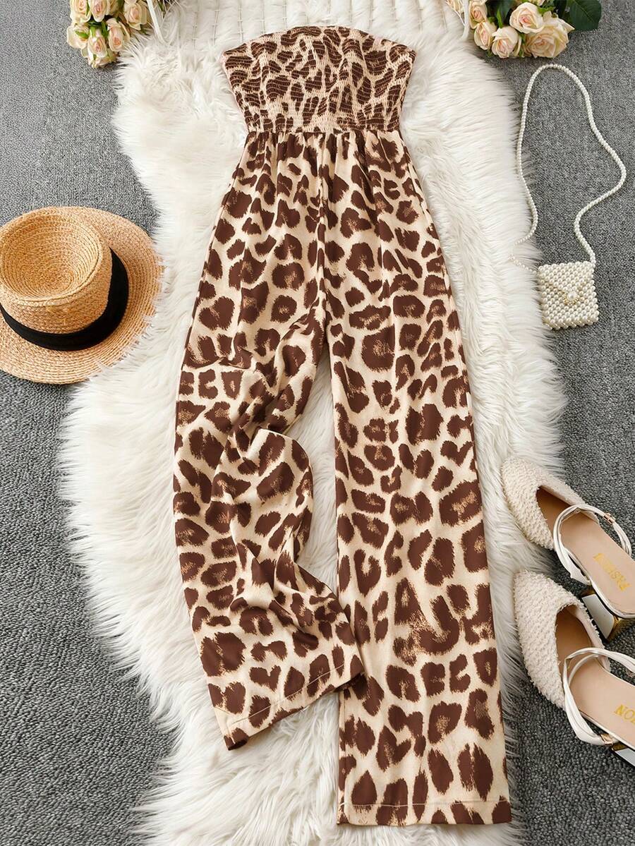 EMERY ROSE Mono informal de mujer con estampado de leopardo y parte superior tipo tubo - Marrón Chocolate - Ver 1