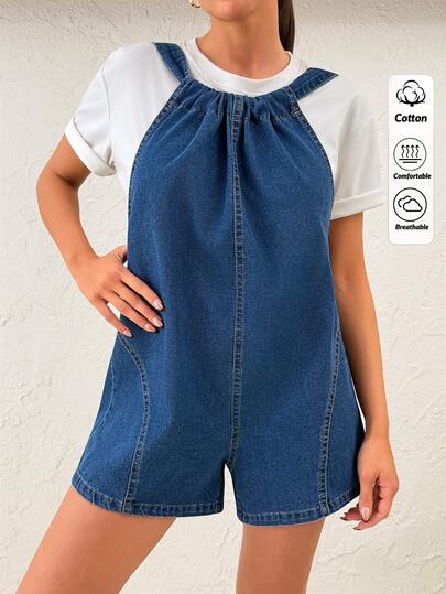 SHEIN Woman Denim Cool Fabric Back Tied Summer Jumpsuit