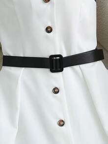 SHEIN Franclia Elegant French Women's Black And White Contrasting Suspender Waist Cinched Dress,Retro Single Breasted Summer Holiday Tea Party Graduation Dress - Black and White - View 4