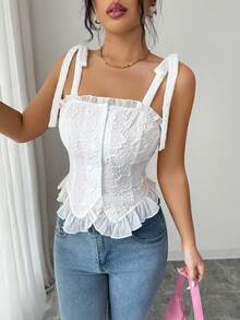 Elenzga Áo camisole ren ngắn ôm dáng màu trắng, cổ vuông kiểu Pháp, thắt eo, kiểu dáng thanh lịch, dành cho nữ, thích hợp mặc hàng ngày, dự đám cưới, sự kiện trang trọng, đi làm, tiệc tốt nghiệp, kỳ nghỉ, hẹn hò, lễ Phục sinh, tiệc tùng, Halloween, Giáng sinh, Năm mới, Lễ Tạ ơn, đám cưới. - trắng - Xem 5