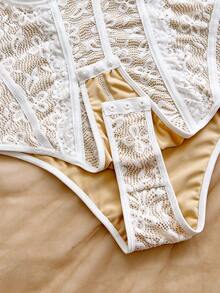 Soleia Áo corset họa tiết da báo viền ren, áo hai dây gợi cảm, thích hợp cho kỳ nghỉ, tiệc tùng, hẹn hò, ngày Valentine, tiệc trà chiều. - trắng - Xem 5