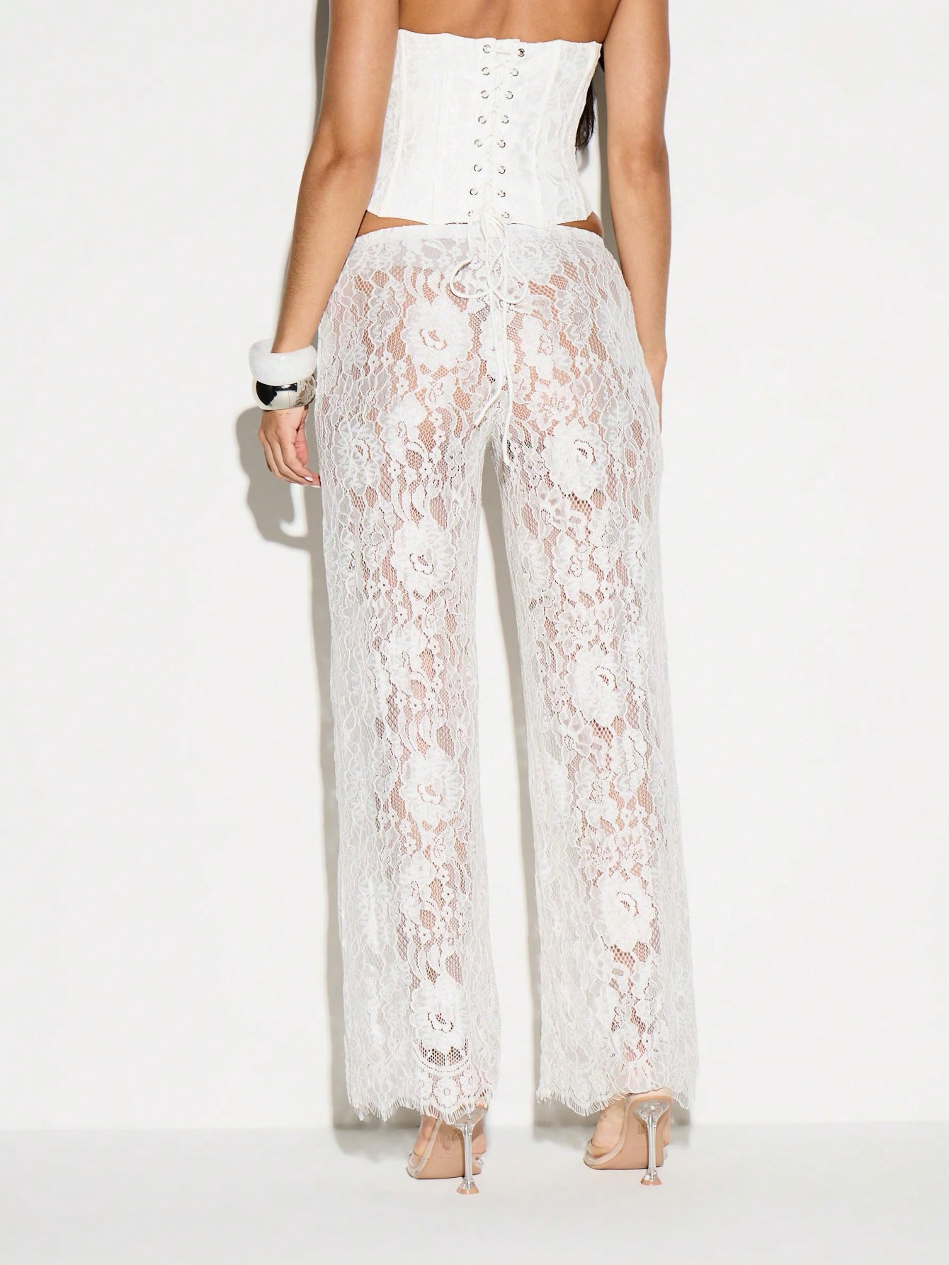 KIZN White Lace Wide Leg Palazzo Pants