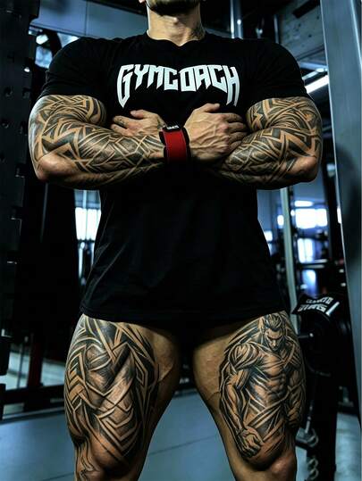 GymBeat Men's Letter Print Short Sleeve Casual Sports T-Shirt