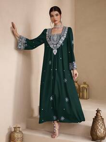 Al Najma Women's Floral Print Ruched Casual Party Dress - Dark Green - View 8