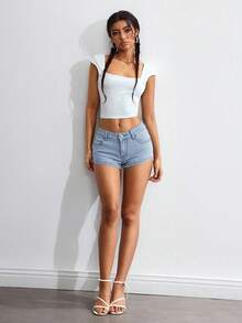 SHEIN ICON Quần short denim nữ dáng ôm, đa năng, có túi. - trắng - Xem 4