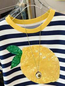 Plus Size Women Round Neck Striped Fruit Pattern Casual Versatile Daily Wear Short Sleeve T-Shirt - Multicolor - View 4