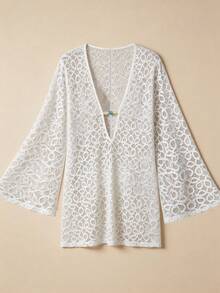 Lyxana Women's Lace Sheer Elegant Vacation Dress - White - View 3