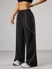 With My Calm Quần nữ cạp chun co giãn, kiểu dáng thường ngày đa năng, phù hợp mặc hàng ngày và chơi thể thao. - màu đen - Xem 4