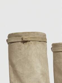 Daringsoles Botas occidentales de tacón grueso con punta puntiaguda y flecos de ante para mujer, botas de ajuste ceñido - Beis - Ver 11