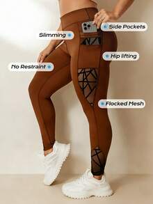 Velisys Leggings asimétricos funcionales de talla grande, pantalones con bolsillos ajustados y malla con estampado flocado - Multicolor - Ver 4