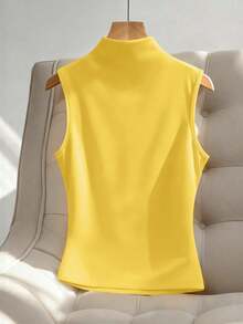 Franclia Women's Elegant Minimalist Metal Decor V-Neck Sleeveless Top, Suitable For Commuting - Yellow - View 2