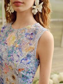 MOTF PREMIUM LACE PRINT ELEGANT HOLLOW-OUT SHORT DRESS, SPRING/SUMMER - Multicolor - View 2