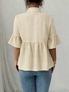 Elenzga Blusa casual de mujer con mangas con volantes de unicolor, para verano - Albaricoque - Ver 2