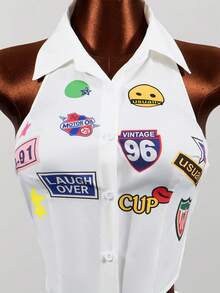 Mistrie Áo kiểu nữ mùa hè in họa tiết, kiểu dáng giản dị, gợi cảm, hở lưng, buộc dây. - trắng - Xem 6