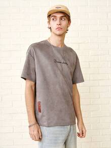 Zalmeno Men Casual Letter Printed Vintage Short Sleeve T-Shirt, Boyfriend Gift, For Going Out, Fall Fleece - Grey - View 1