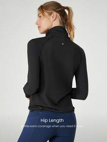 GLOWMODE Quick-Dry Sweat-Wicking Adjustbale Drawstring Neck Hem Long Sleeves Active Top Tee With Side Zip Pockets And Thumbholes Daily Casual - Black - View 2