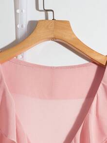 SHEIN Clasi Plus Size Solid Color Ruffle V-Neck Short Sleeve Shirt, Suitable For Summer Pink - Pink - View 3