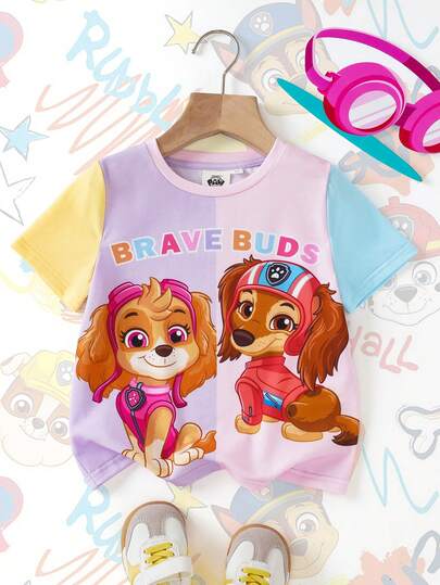 SHEIN | PAW Patrol Cute & Fashionable Versatile Round Neck Short Sleeve T-Shirt For Young Girls