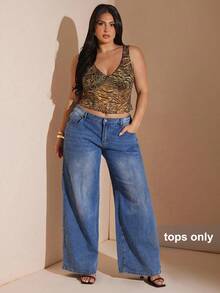 SHEIN BAE 大码性感动物纹网纱透视背心，秋季女装，校园装，Y2K风格服装，乡村风女装，复古风女装，节日装，婚礼宾客礼服（曲线款），夏季女装，正式礼服，生日装，夏季上衣，抹胸上衣，吊带背心，大码豹纹上衣，大码猎豹纹上衣，豹纹大码上衣，动物纹大码上衣，猎豹纹上衣 - 彩色 - 查看 4