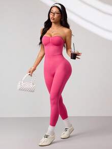 Dewbera Women's Seamless Backless Jumpsuit, Pink - Pink - View 1