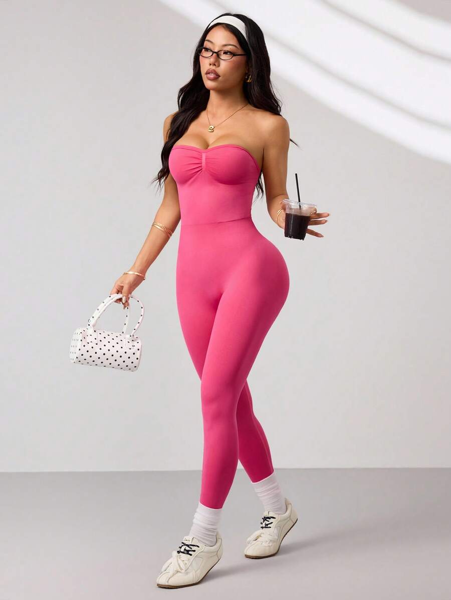 Dewbera Women's Seamless Backless Jumpsuit, Pink - Pink - View 1