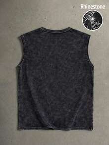 Manfinity EMRG 男士街头风仿水钻骷髅头纯棉背心，音乐节背心 - 黑色 - 查看 4